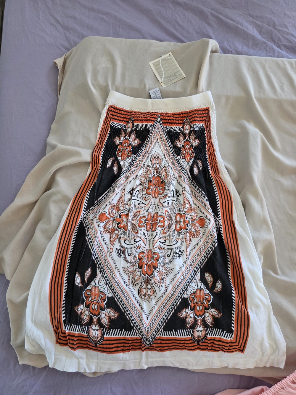 Connection 18 White Midi Skirt with Orange & Black Floral Panel